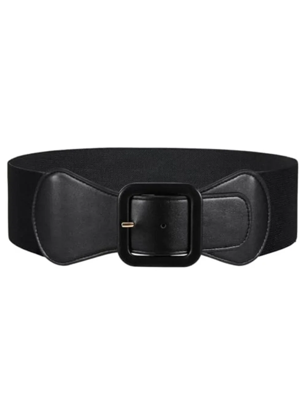 Women Black Elastic Wide Belt Stretchy Vintage Waist Belt for Dress with Buckle